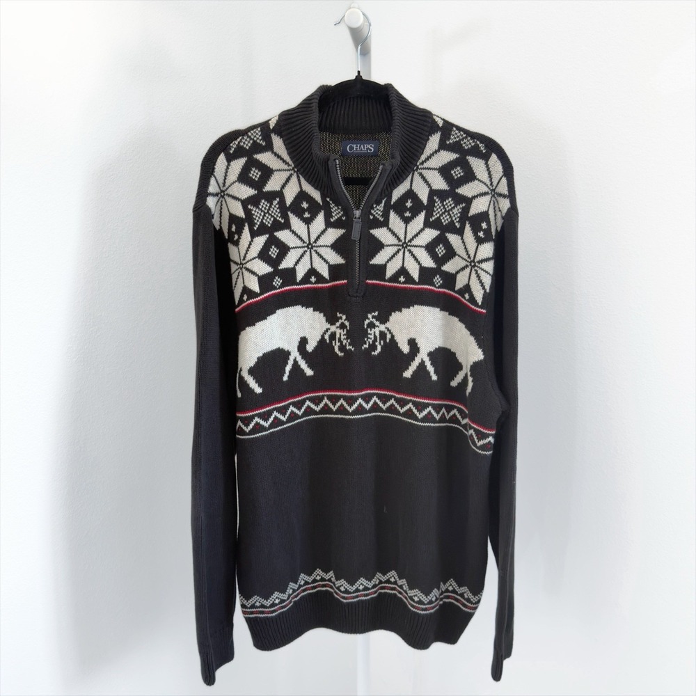 NEW Chaps Sweater Mens XL Reindeer Christmas Sweater Snowflake Holiday Knit